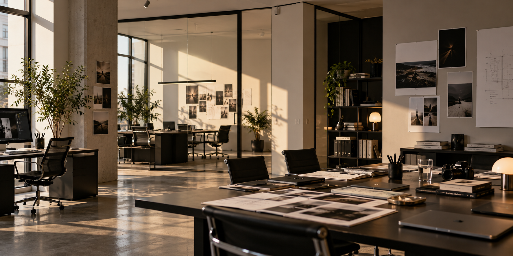 The Atrium office in warm afternoon light